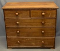 VICTORIAN MAHOGANY CHEST - two short over three long drawers with turned wooden knobs, 93cms H,