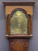 CIRCA 1840 OAK LONGCASE CLOCK with arched top Bastal brass dialwith Gowland Sunderland name plaque,