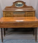 VINTAGE MIRRORED RAILBACK MAHOGANY SIDEBOARD and a twin-flap mahogany dining table, 126cms overall