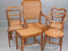 VINTAGE CANE SEATED CHAIRS - two pairs of occasional, a commode and a footstool