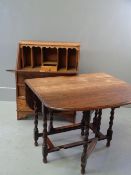 POLISHED BUREAU with three drawers and brass swan neck handles, 100cms H, 76cms W, 40cms D and a