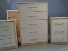 MODERN BEDROOM FURNITURE - Alstons chest of five long drawers, 113cms H, 77cms W, 43cms D and a pair