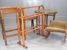 PARCEL OF FURNITURE - Benares brass folding table, barley twist occasional table, another brass