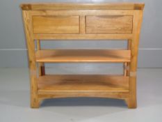 MODERN CONSOLE/HALL TABLE - light oak with two drawers and lower shelf, 79cms H, 85cms W, 35cms D