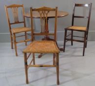 OAK TILT TOP TABLE - circular on tripod support, 30cms diameter and three cane seated chairs