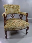 ANTIQUE TUB CHAIR, upholstered in traditional style