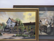 J SCHOLES? watercolour - a Cornish harbour, 34.5 x 51cms with KENNETH W WATKINS oil on canvas -