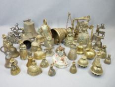 VINTAGE & LATER BRASS BELLS, A COLLECTION - crinoline and Welsh Lady types, swing doorbells and