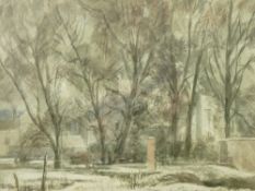 JOSEPH EDWARD SLATER watercolour - an urban park, signed and inscribed verso, 21 x 25.5cms, with a