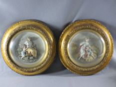 PAINTED PARIAN CIRCULAR RELIEF PLAQUES (2) - Late 19th/Early 20th Century depicting fruit and crop