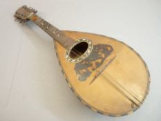VINTAGE LUTE WITH TORTOISE SHELL DECORATION, 60cms L
