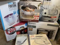 HOUSEHOLD ELECTRICALS BOXED & APPARENTLY UNUSED, 7 ITEMS - a Silver Crest mini oven, thermal based
