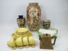 MIXED ENGLISH & ORIENTAL DECORATIVE VASES & TEAWARE, ETC - to include Japanese Satsuma vases,