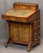 REPRODUCTION MAHOGANY DAVENPORT - a hinged brass gallery top opening to reveal a sectional