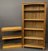 PINE BOOKCASES (2) - 187cms H, 93cms W, 36cms D and 85cms H, 82cms W, 34cms D