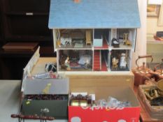 MINIATURES/COLLECTOR'S DOLLS HOUSE & EXTENSIVE CONTENTS - on single drawer wooden stand, 63 x 69 x