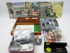 DARTS, DICE GAME, MOTOR RACING PRINTS COLLECTION - 'As New' darts sets include Power Vault by Target