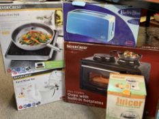 HOUSEHOLD ELECTRICALS, BOXED & APPARENTLY UNUSED - a Silver Crest oven with built-in hot plates,