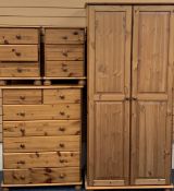 PINE BEDROOM SUITE - Wardrobe, 185cms H, 89cms W, 58cms D, 7 drawer chest, 106cms H, 82cms W,