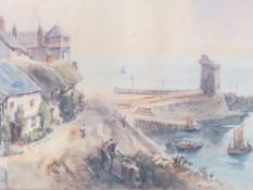 ALFRED LEYMAN watercolour - Devon Coastal Town, 26 x 44.5cms