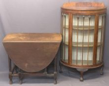 WALNUT CHINA DISPLAY CABINET and an oak gateleg dining table, the cabinet half-moon with central