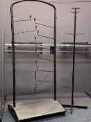 MUSIC SHOP FITTINGS - two instrument display racks and a metal stand, 151cms H, 123cms W, 193cms
