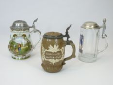 POTTERY, PORCELAIN & GLASS COLLECTORS STEINS (3) - a rare Villeroy & Boch Mettlach beer tankard with