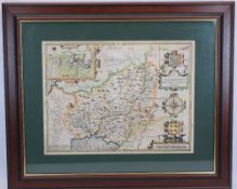 JOHN SPEEDE map - 'Caermarden, Both Shyre & Towne' described, AD 1610, hand coloured with visible