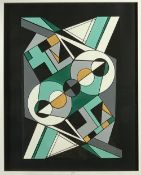 SHAN ECCLES (Emerging Deganwy Artist) - Colourful geometric acrylic abstract study, green bases,