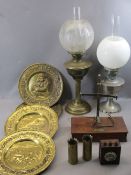 VINTAGE OIL LAMPS & OTHER COLLECTABLES - a small set of beam scales, vintage galvanometer,