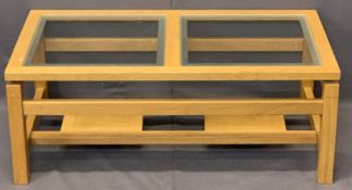 OAK COFFEE TABLE with two piece glass top