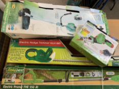 GARDEN ELECTRICALS & A BOXED PETROL GRASS TRIMMER - boxed and apparently unused conditions to