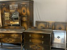 VINTAGE OAK FOUR PIECE BEDROOM SUITE - consisting of a two door wardrobe with central mirrored
