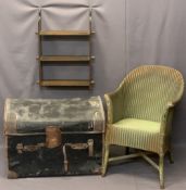 VINTAGE STEAMER TRUNK and two items of occasional furniture, the dome top trunk in mixed leather and