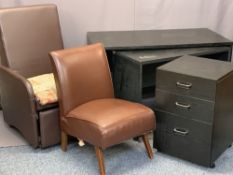 MODERN BLACK OFFICE FURNITURE, 3 ITEMS and two rexine style covered chairs to include a