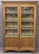 CIRCA 1900 MAHOGANY TWO DOOR CHINA DISPLAY CABINET - with dentil detail to the cornice and string