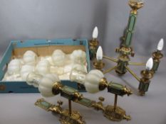 EMPIRE STYLE REPRODUCTION CEILING CHANDELIER & WALL LIGHTS - gilt, brass and painted with decorative