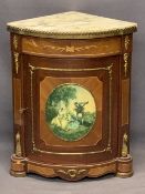 REPRODUCTION KINGWOOD STYLE MARBLE TOPPED CORNER CABINET - gilt metal embellishments and central