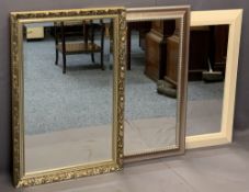 MODERN RECTANGULAR WALL MIRRORS (3) - one being light wood effect, 65 x 84.5cms, gilt framed example