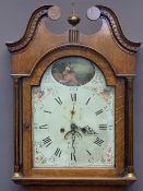 EARLY 19TH CENTURY OAK LONGCASE CLOCK by W Scott, Lauder, arched top painted dial set with Roman
