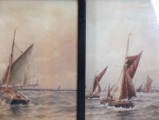 EDWARDIAN MARINE WATERCOLOURS, A PAIR - busy shipping scenes, heightened with white, 37.5 x 50.