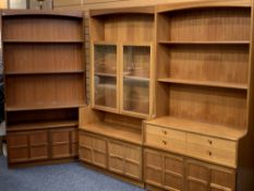 NATHAN THREE PART LOUNGE SYSTEM - a glass top display with lower cupboard doors, open display unit