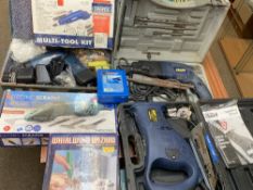 CASED & BOXED ELECTRICAL POWER TOOLS - Powercraft saw, hammer drill, Parkside electric scraper,