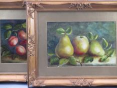 GILT FRAMED OILS ON BOARD, A PAIR - unattributed studies of still life fruit, 19 x 29cms