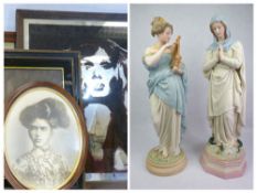 ANTIQUE COACHING TYPE PRINTS, 38 x 50cms, a pop art style mirror, old portrait print and a vintage