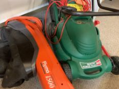 GARDEN ELECTRICALS, 2 ITEMS - a Qualcast 400 mower and a Flymo 1500 garden vac, E/T