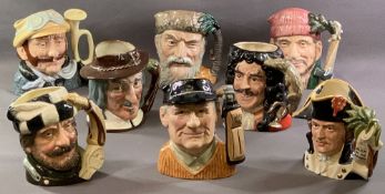 ROYAL DOULTON CHARACTER JUGS (8) - 'Robinson Crusoe' D6532, 'Lumberjack' D6610, 'Veteran Motorist'