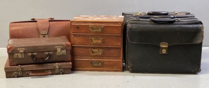 VINTAGE SUITCASES/BRIEFCASES and a polished wooden four drawer table top chest
