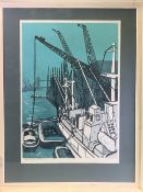 LEONARD RENTON coloured limited edition (5/20) print - River Thames from London Bridge, signed and