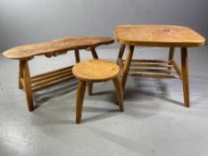 COFFEE TABLE - near square, light wood on four corner supports, 51cms H, 65cms W, 59cms D, a